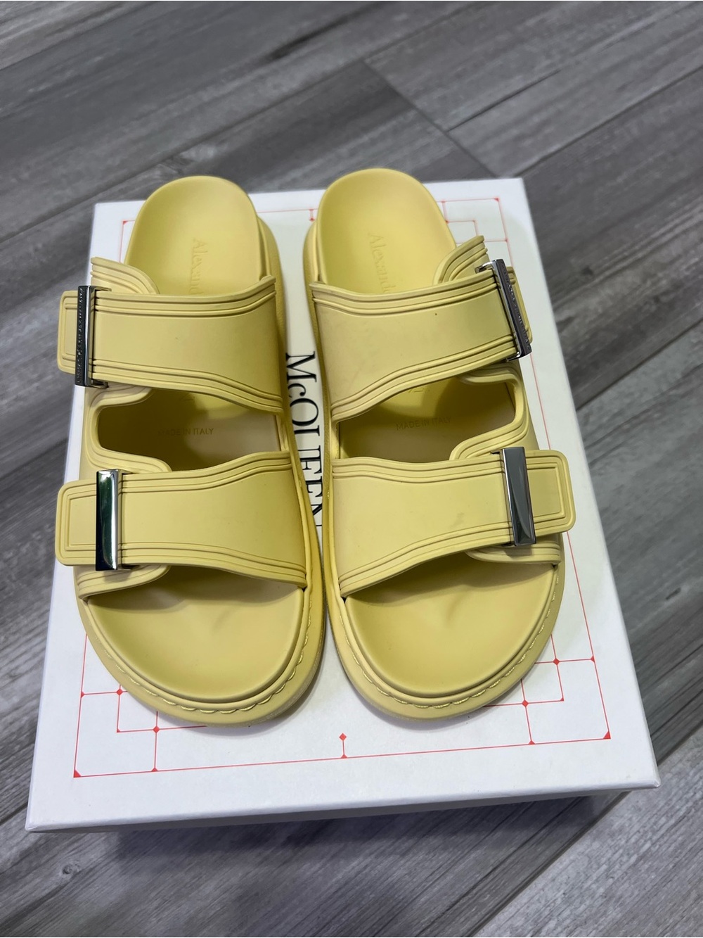 Alexander McQueen Yellow Double-Strap Slide Sandals Size 38